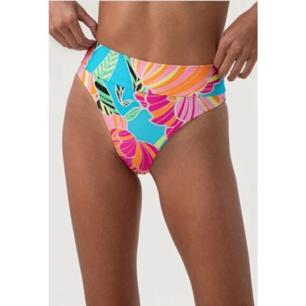 Trina Turk High-Waist Floral Swim Bottom Moderate Coverage Size 4 Multicolor